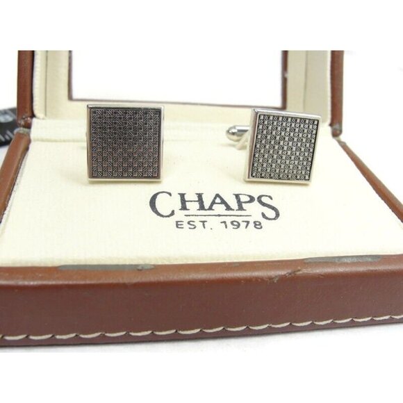 Chaps Cufflinks Silver Tone Square Wedding Tux - Picture 3 of 16